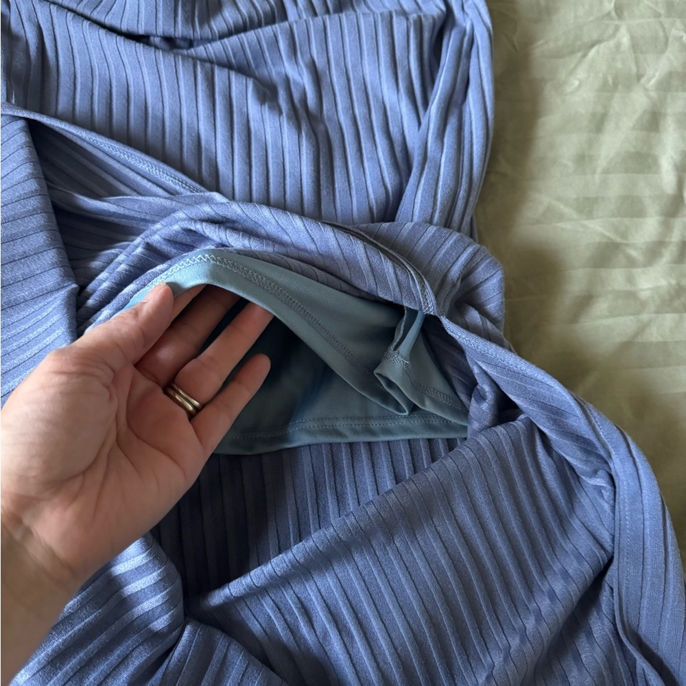 Heathery Pleated Ribbed Maxi Skirt - Blue - Picture 4 of 10
